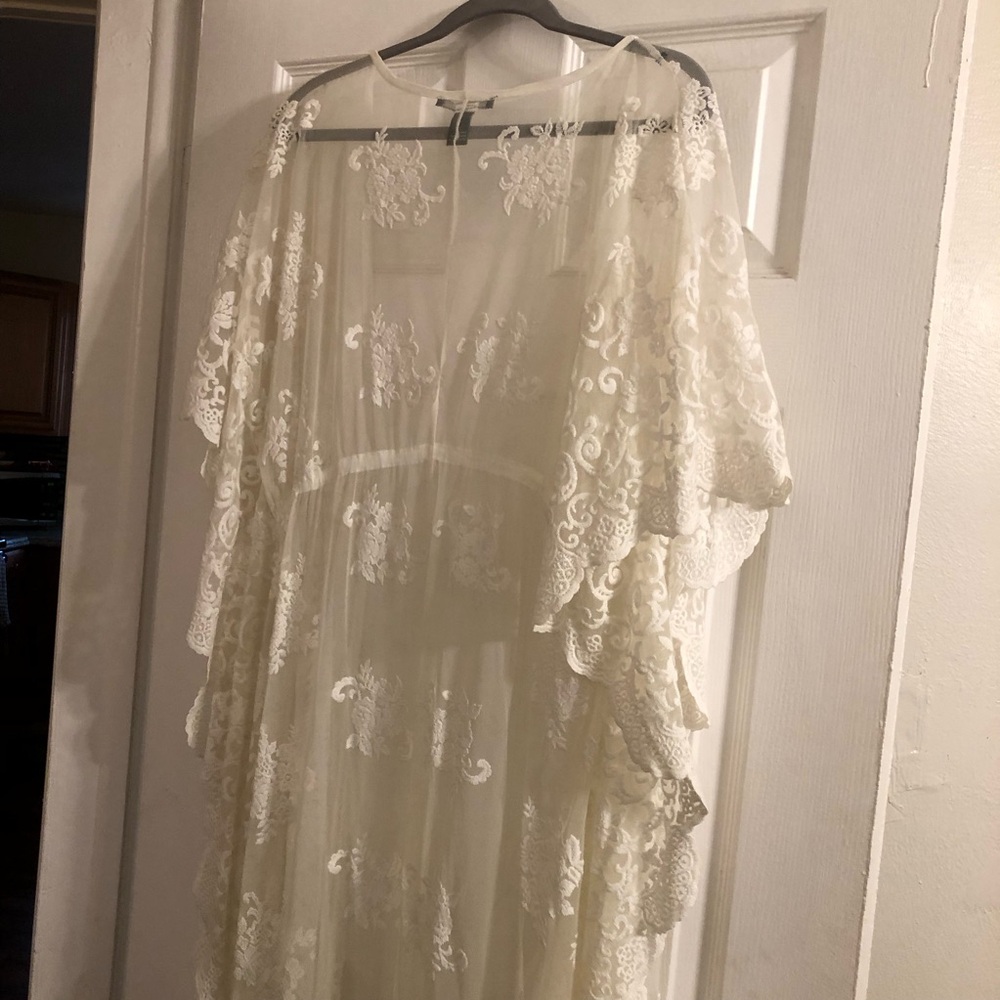 Forever 21 White Lace Maxi Kimono L - Picture 4 of 6